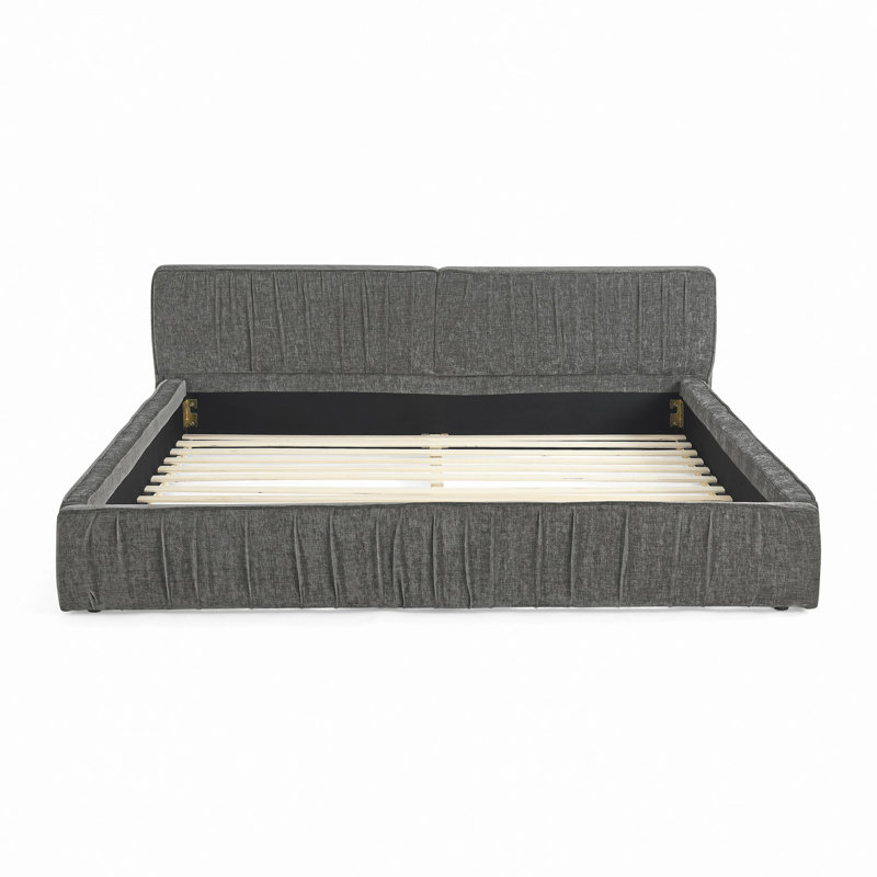 Structure de lit tapissier en tissu chenille avec motif plissé, lit plateforme avec tête de lit et structure solide. Aucun sommier tapissier requis (88 po x 67 po x 23,5 po)