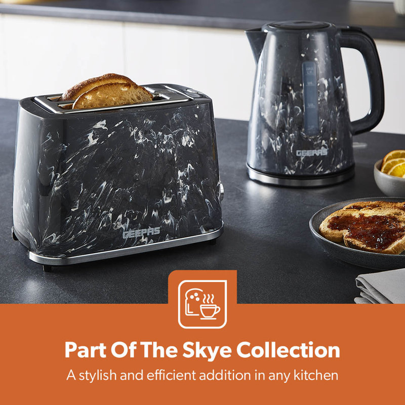 GEEPAS 2 Slice Toaster 7 Browning Levels Cancel Defrost Reheat, Removable Crumb Tray 900W Skye, Black