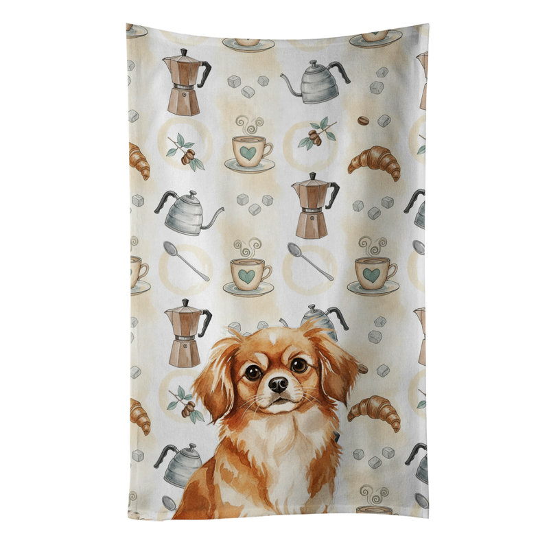 Red Tibetan Spaniel Coffee Bar Kitchen Towel, Red Tibetan Spaniel