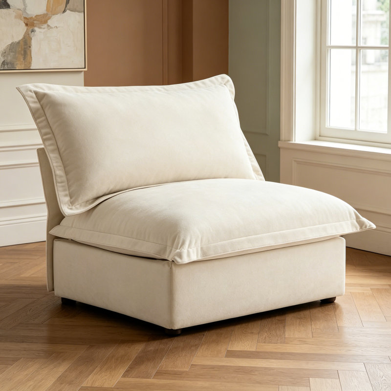Canapé sans accoudoir, Chenille crème