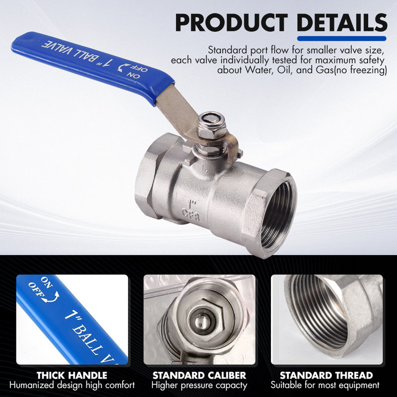 Valve à bille en acier inoxydable 316 à ouverture double, 1 pouce, paquet de 2