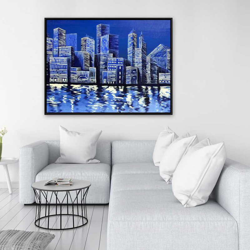 Blue horizon - Toile encadrée contemporaine pour le décor de la chambre à coucher, H 37,25 po x l 49,25 po