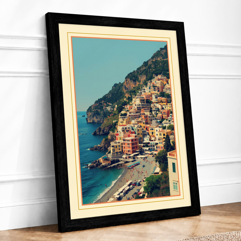Coastal Village In Blue Japandi - Print, Black, A3 - 42.0 x 29.7 cm