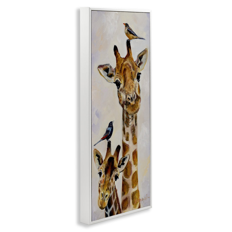 Art giclée girafe et oiseaux perchés par Karen Weber, Estampe numérique encadrée blanc bord de mer, H 24 po x l 10 po
