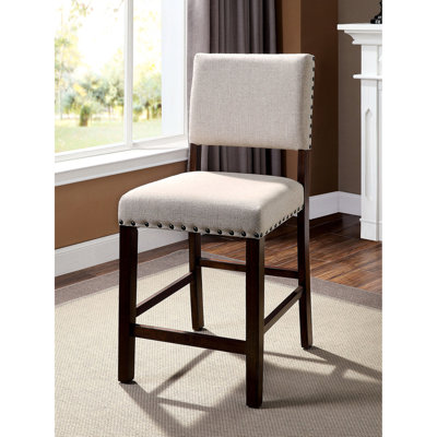 Of 2 Industrial Counter Height Dining Chairs, Solid Wood, Upholstered Fabric With Cosy Padded Linen Cushion And Gorgeous Nailhead Trim For Room Style 2, Cozy