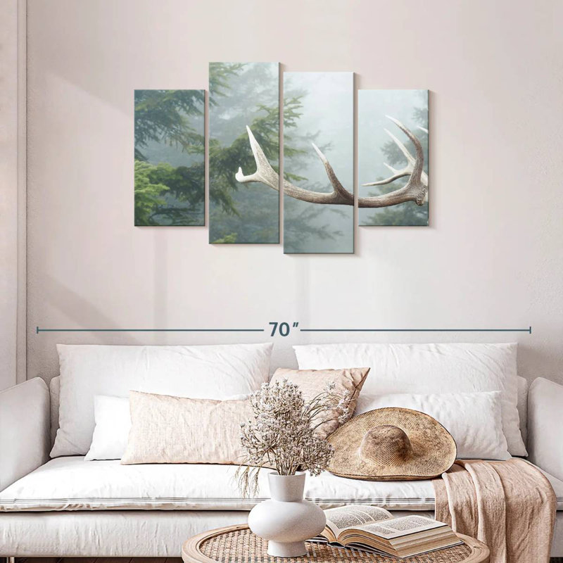 Deer Antler And Pines, 27" H x 43" W
