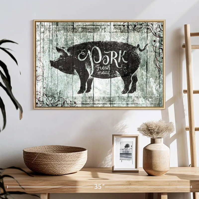 Plaque murale Fresh Pork, Cadre flottant en bois naturel, 25 po x 17 po