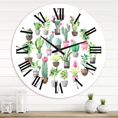Cacti In Ceramic Pots In Gentle Tones II - Traditional Wall Clock