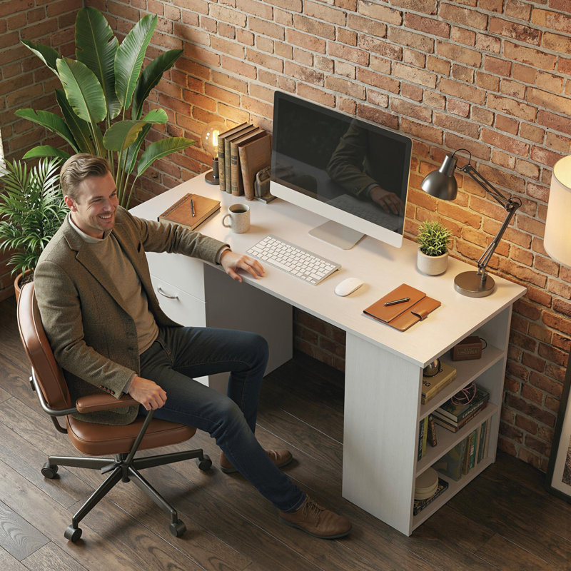 Computer Desk with 3-Tier Storage Shelves, Home Office Desk