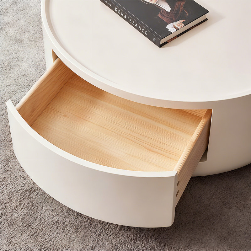 Cream Modern Nested Coffee Table Set, Minimalist Solid Wood Side Tables for Small Living Room, Space-Saving Accent Table