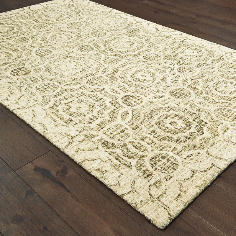 Tapis vert / ivoire en laine touffeté à la main Alanis, Rectangle 3 pi 6 po x 5 pi 6 po