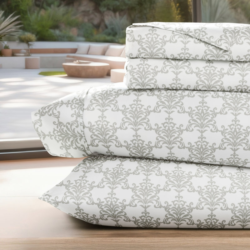 Soft Bouquet Damask Pattern Microfiber Sheet Set, Full Sheet Set + 1 Fitted Sheet + 2 Pillowcases