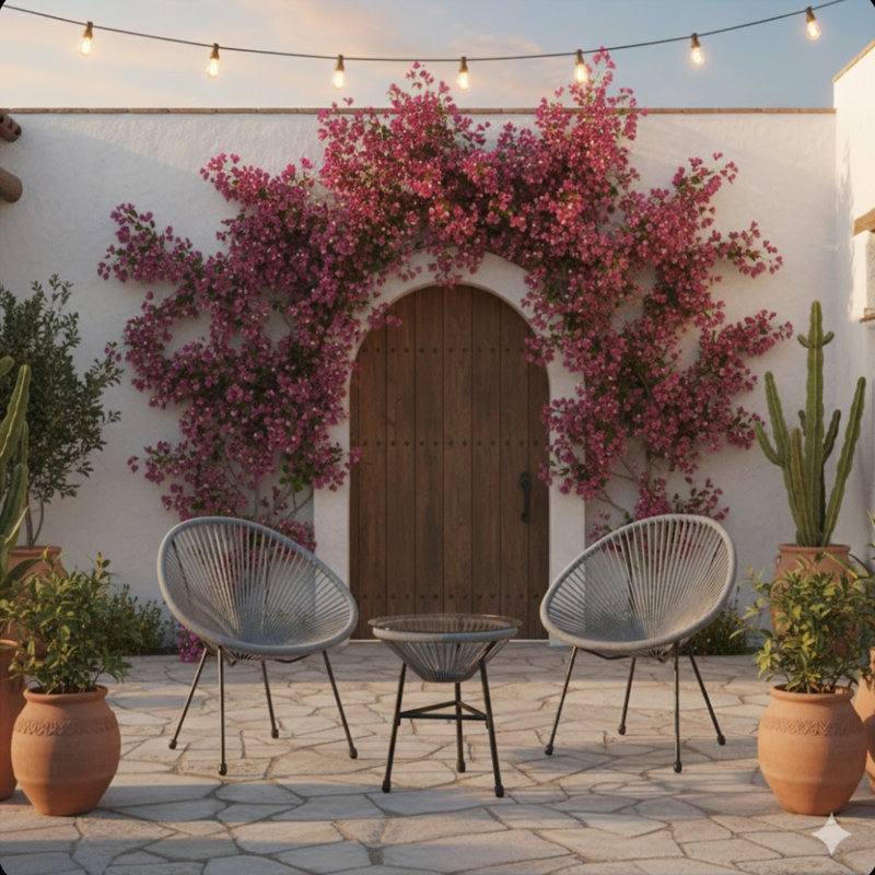 Ensemble de 3 chaises de patio en osier Acapulco avec 2 chaises ergonomiques et une table en verre trempé, idéale pour l'extérieur et l'intérieur