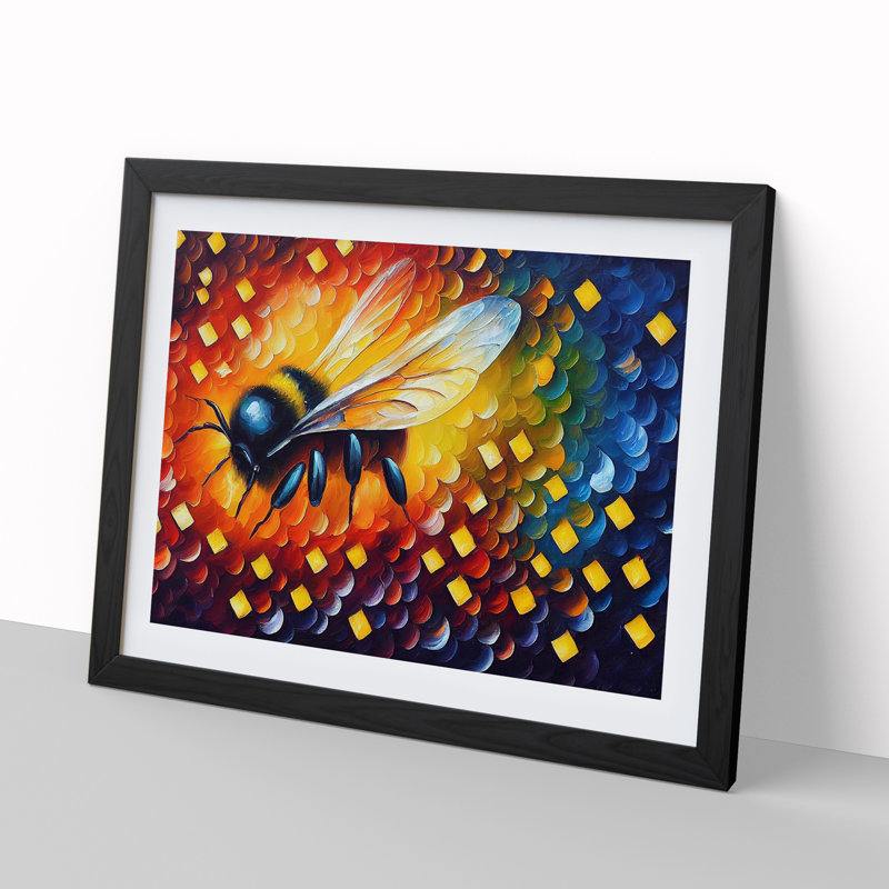 Bumble Bee Abstract - Single Picture Frame Print, Black Framed, 25cm H x 34cm W x 2cm D