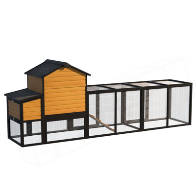 Poulailler en bois 119,5 with avec couloir, 7 portes, plateau coulissant, nichoir et rampe - poulailler pour 2 à 4 poulets, conception extensible