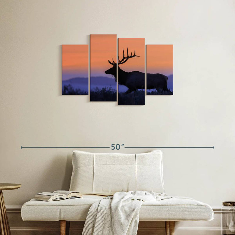Élan contre le coucher du soleil, H 22 po x l 36 po