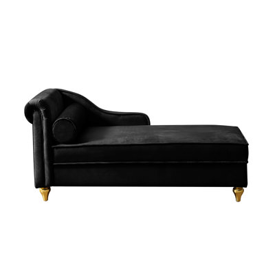 Space-saving Black Velvet Indoor Chaise Lounge With Storage, Modern Style by Everly Quinn