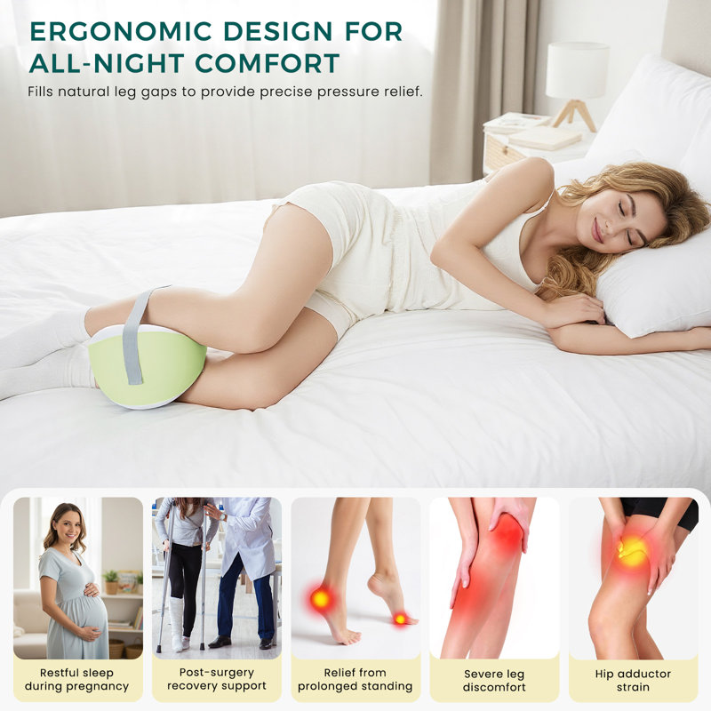 Oreiller de genou Owlprince pour dormeurs latéraux, coussin de positionnement des jambes en mousse à mémoire de forme rafraîchissant pour soulager la sciatique, les douleurs aux genoux, au dos, aux jambes et aux hanches, vert