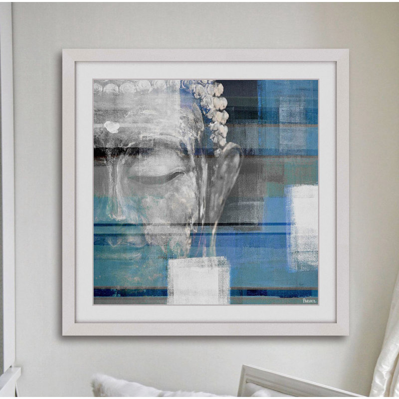 « blue bouddha », reproduction d’art encadrée, H 24 po x l 24 po x P 1,5 po