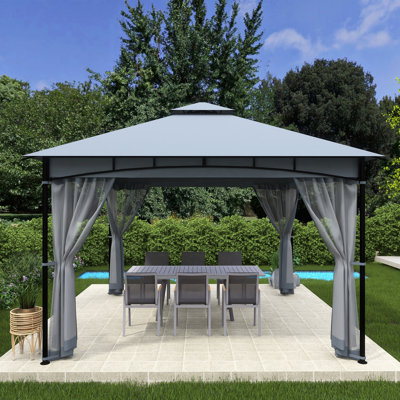 12 pi. L 12 pi. D Pavillon de jardin à toit souple avec double toit en fer