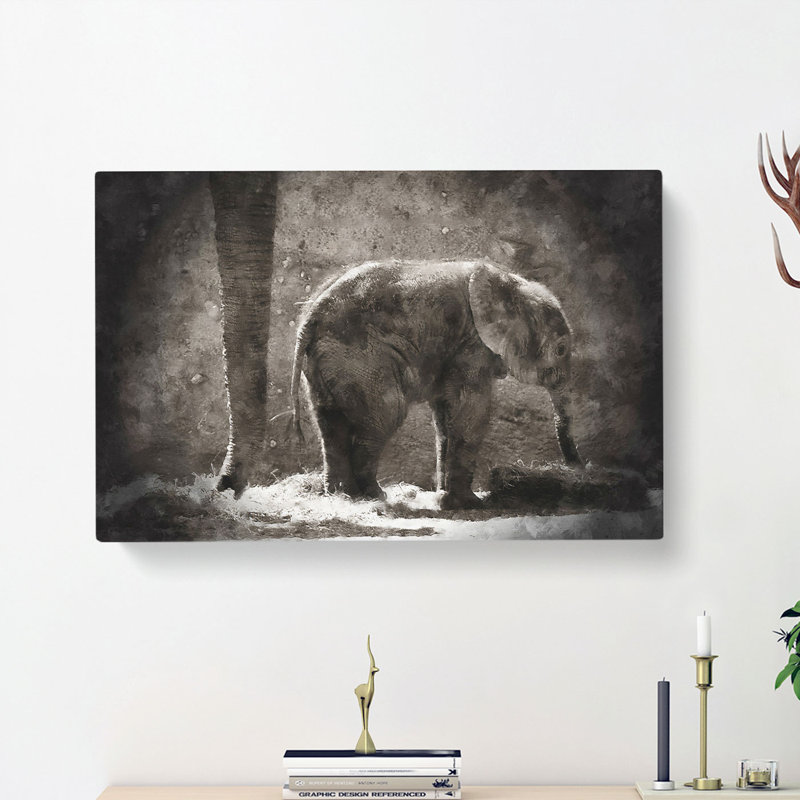 Mother And Baby Elephant Together - Wrapped Canvas, 50cm H x 76cm W x 3cm D