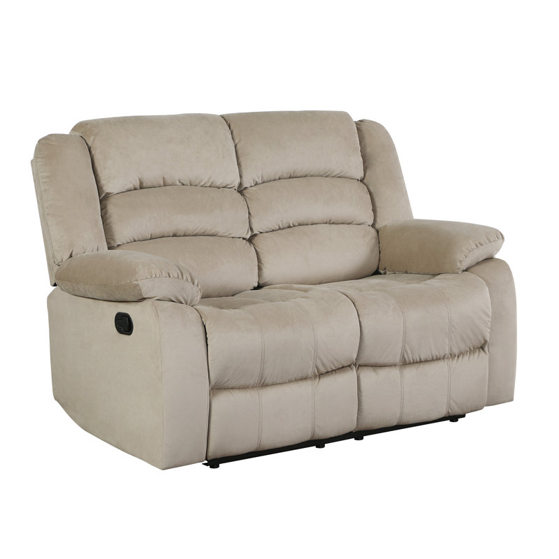 Aum Upholstered 81'' Reclining Sofa, Beige, 40" H x 60" W x 35" D