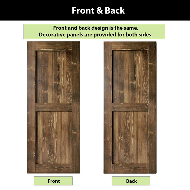 Porte en bois de pin massif non assemblé avec design H rustique noir H Design, Noyer foncé, 60 po x 84 po