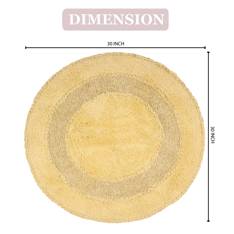 Plush Cotton Round shape bath Rug, Yellow, 30"W x 30"L