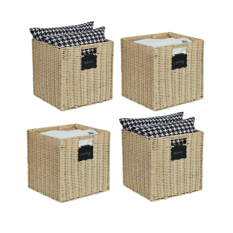 Foldable Plastic Wicker Basket Set, White