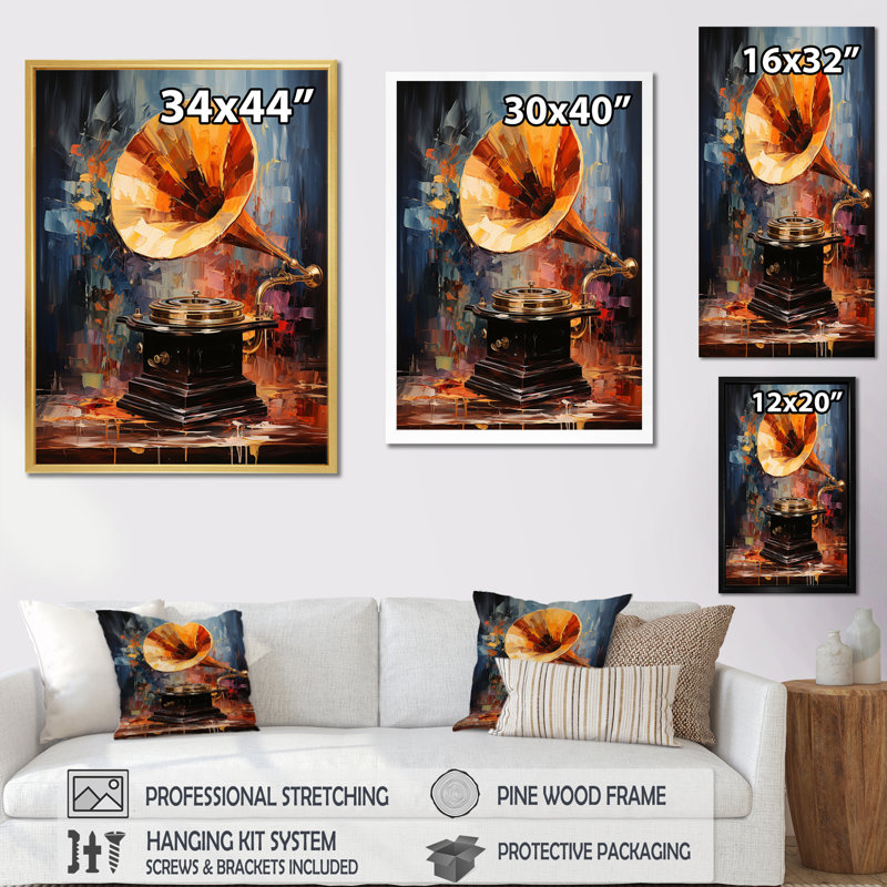 Lyneissa Phonograph Impression - Reproduction, H 32 po x l 24 po x P 1 po, Encadrement doré