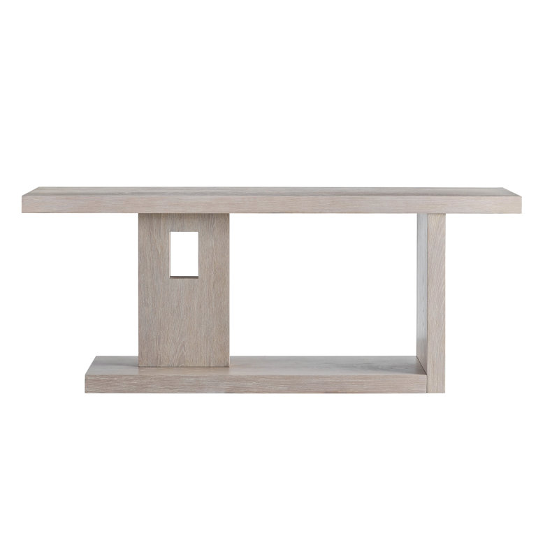 Beige Rectangular Wood Console Table with Cutout Design