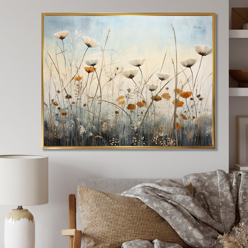 Impression sur toile Minimalisme, fleurs sauvages, pays des merveilles I, Cadre flottant doré, H 30 po x l 40 po x P 1,5 po