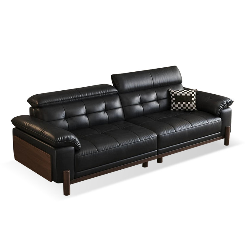 Canapé modulaire noir en cuir véritable, 40.55" H x 102.36" W x 40.16" D, Black