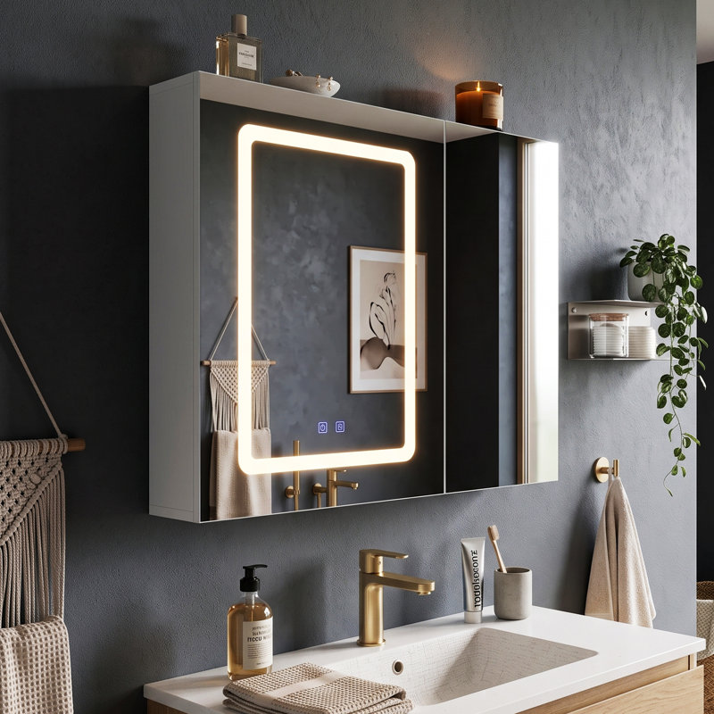 Manigault 700 Wall Mounted Framed Mirrored Bathroom Cabinets 4 Adjustable Shelves with Mirror