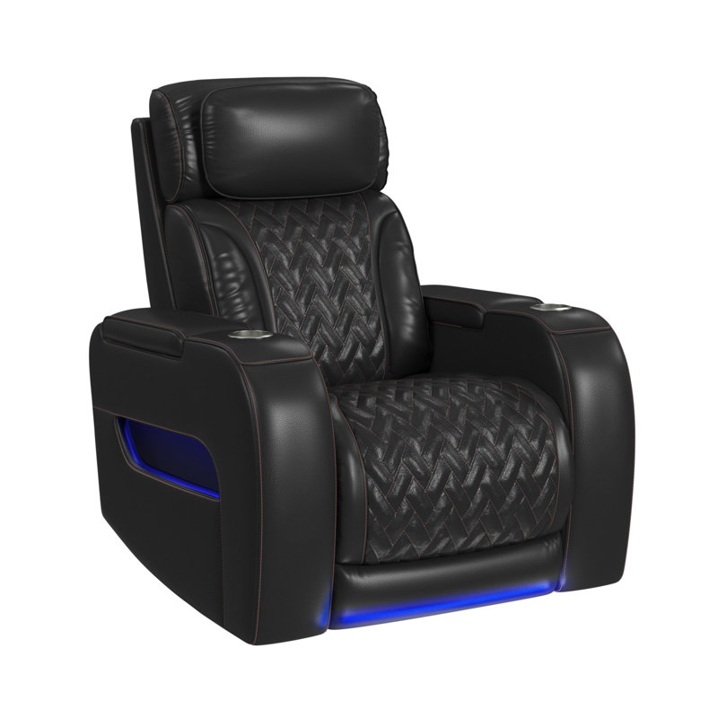 Robillard P3 Recliner with LED and wireless charger pocket in Jett Black with Red Stitching