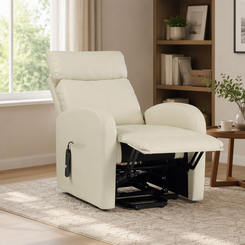 Fauteuil inclinable électrique en cuir synthétique, Beige