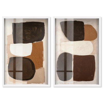 Serene Abstract Flow Pair Shadowbox Print Boho Abstract Art Set by Art Remedy, White Frame, 36 x 54