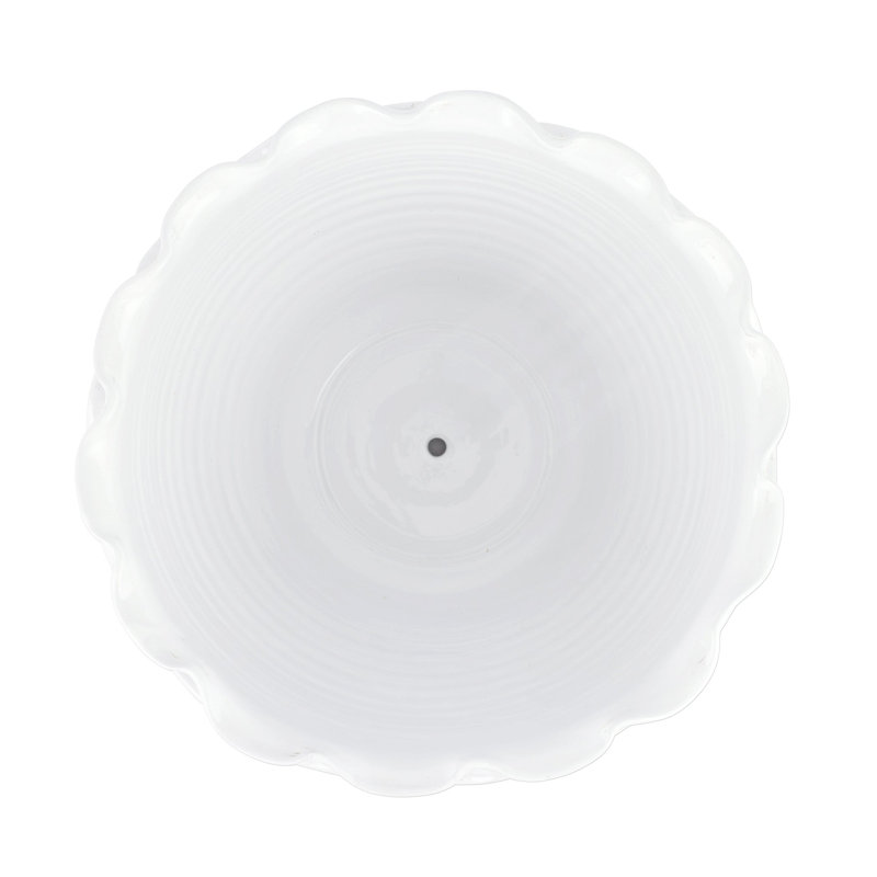 Jardinière ronde rustique à volants blanc