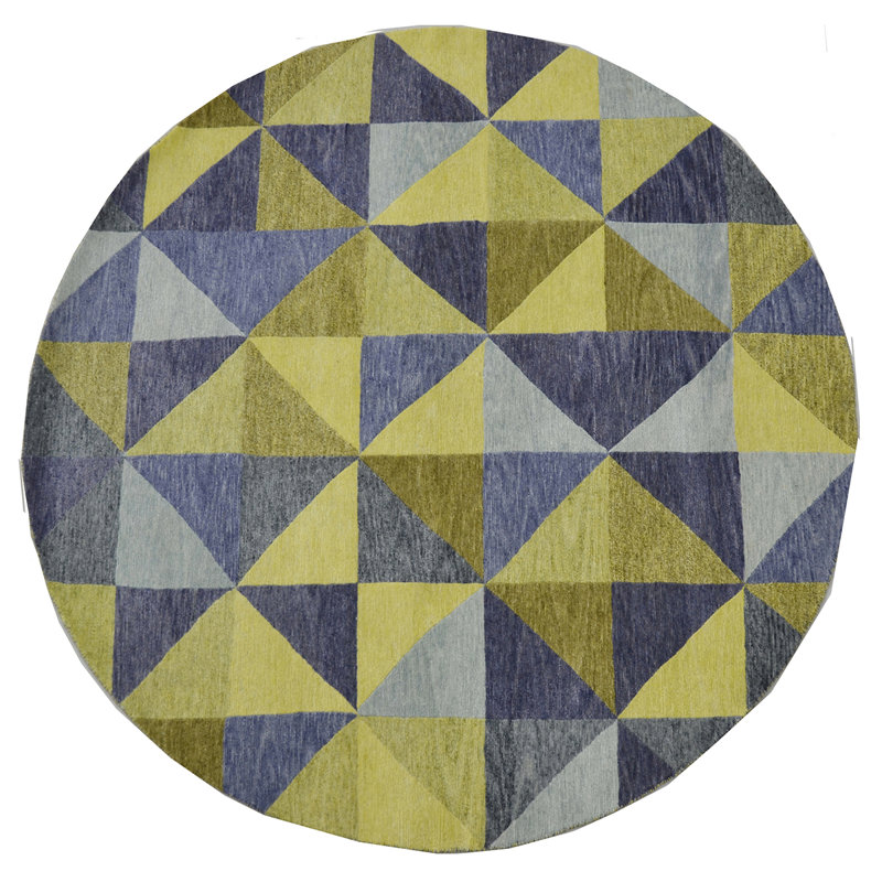 Wool Geometric Area Rug, Round 6'
