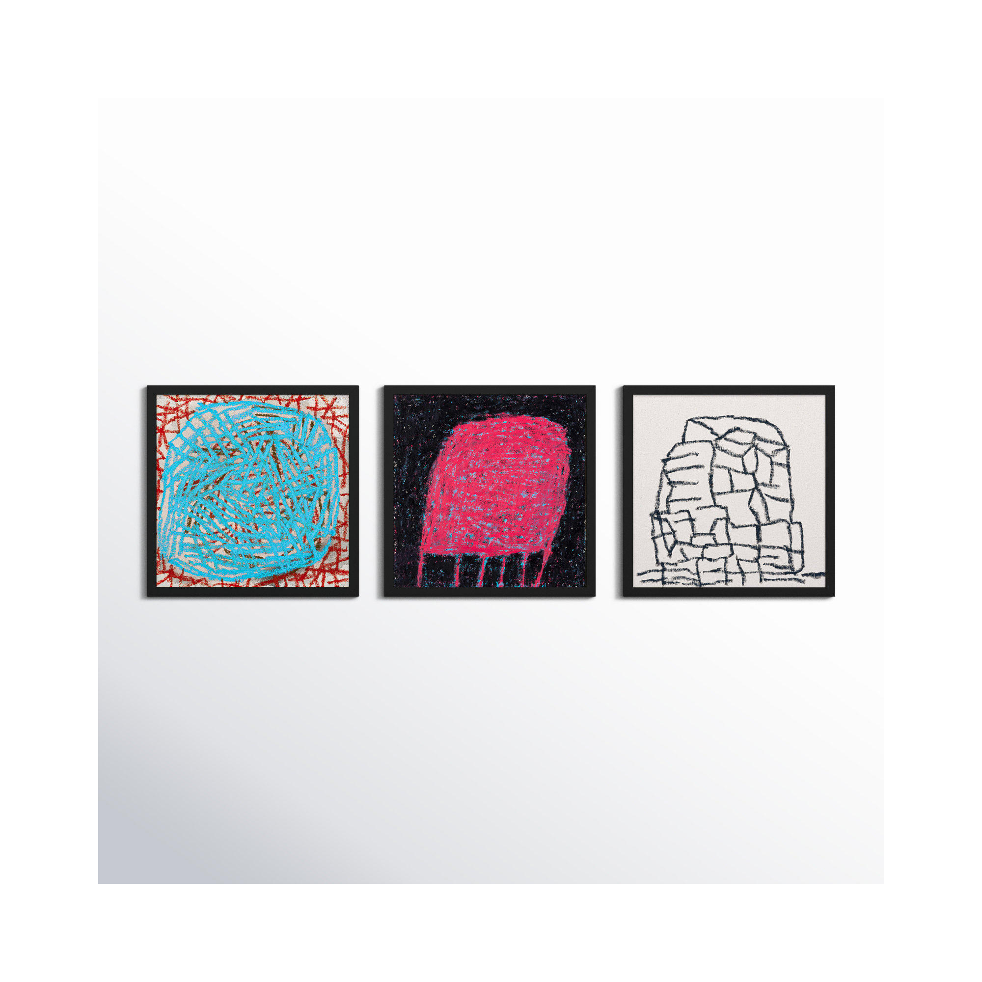 Love Bug. Set Of 3 by Stephanie Dennis, Black, 20" H x 60" W  x 1.25" D