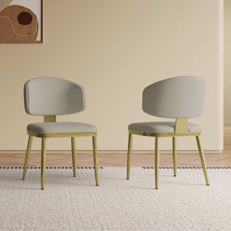 Chaises de salle à manger en cuir Marlon, Doré, Blanc