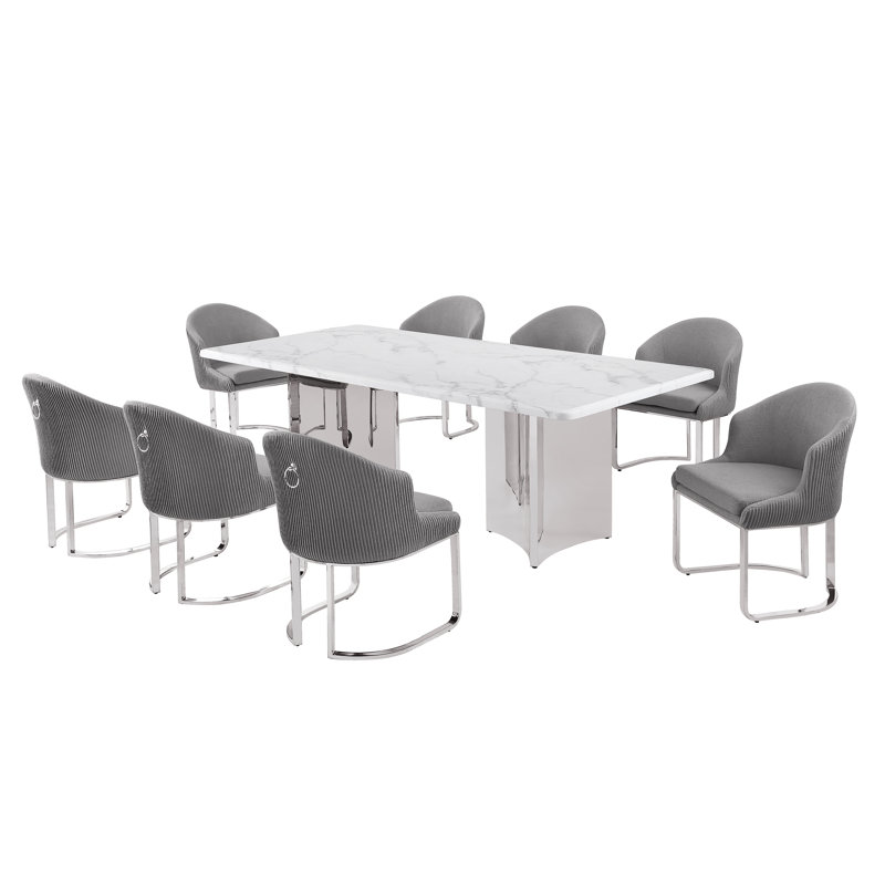 Ensemble de salle à manger Grand White, Gris foncé, Argent argent