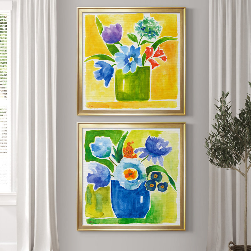 «Sunny Day Bouquet III», ensemble de 2 reproductions d'art, H 26,5 po x l 53 po x P 1,5 po, Pas de tapis, Toile encadrée d'or