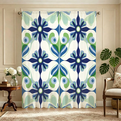 2Pcs Retro Floral Curtains, Light Filtering, Vintage Groovy Flower Pattern, Sunshade and Privacy Protection, Rod-Pocket Design, Living Room, Bedroom, Balcony, Kitchen Home Decoration