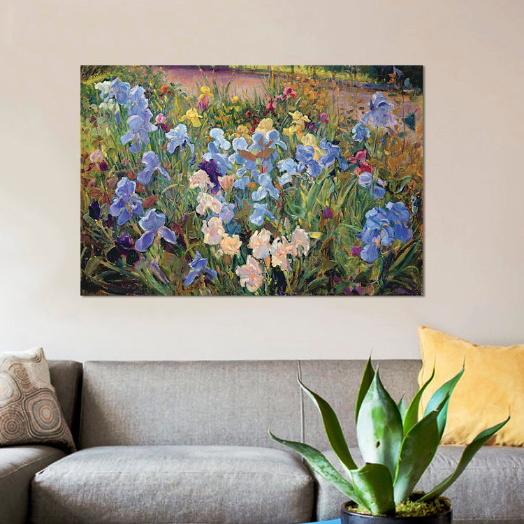 «The Iris Bed», reproduction sur toile, H 8 po x l 12 po x P 0,75 po, Toile tendue, Pas de tapis