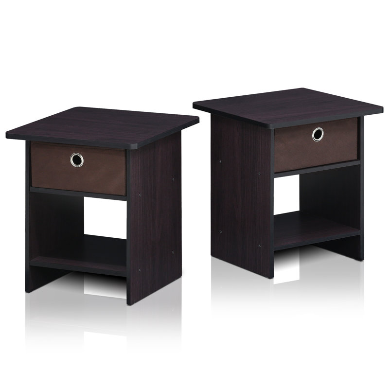 Ensemble de tables de bout à 2 tiroirs avec rangement Pelkey, Noyer foncé
