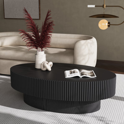 Alethia 44'' Handcrafted Oval Coffee Table – Fluted Solid Wood Design in Red Oak & White Ash