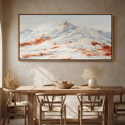 Art mural sur toile encadrée - Paysage de montagne recouvert de neige avec des accents terreux chaleureux - 16 po x 24 po, 24 po x 36 po