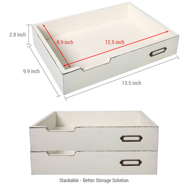 Palmerton Wooden Stackable Serving Tray Paper Organiser, White