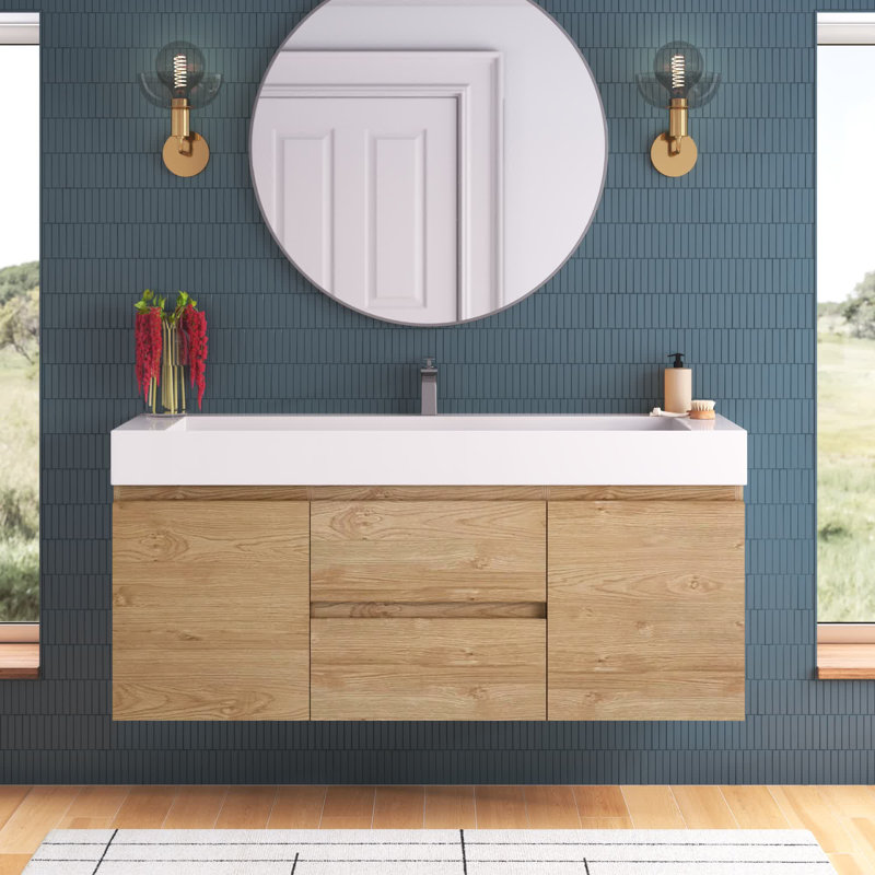 Babajide Bathroom Vanity with Acrylic Top, New England Oak
